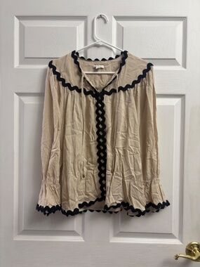Cato Brown & Black Boho Bell Sleeve Blouse
